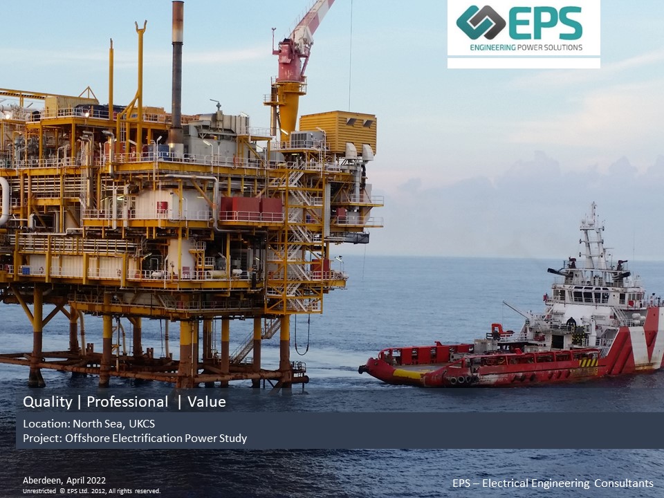 An image of an offshore platform and FPSO for an electrification study