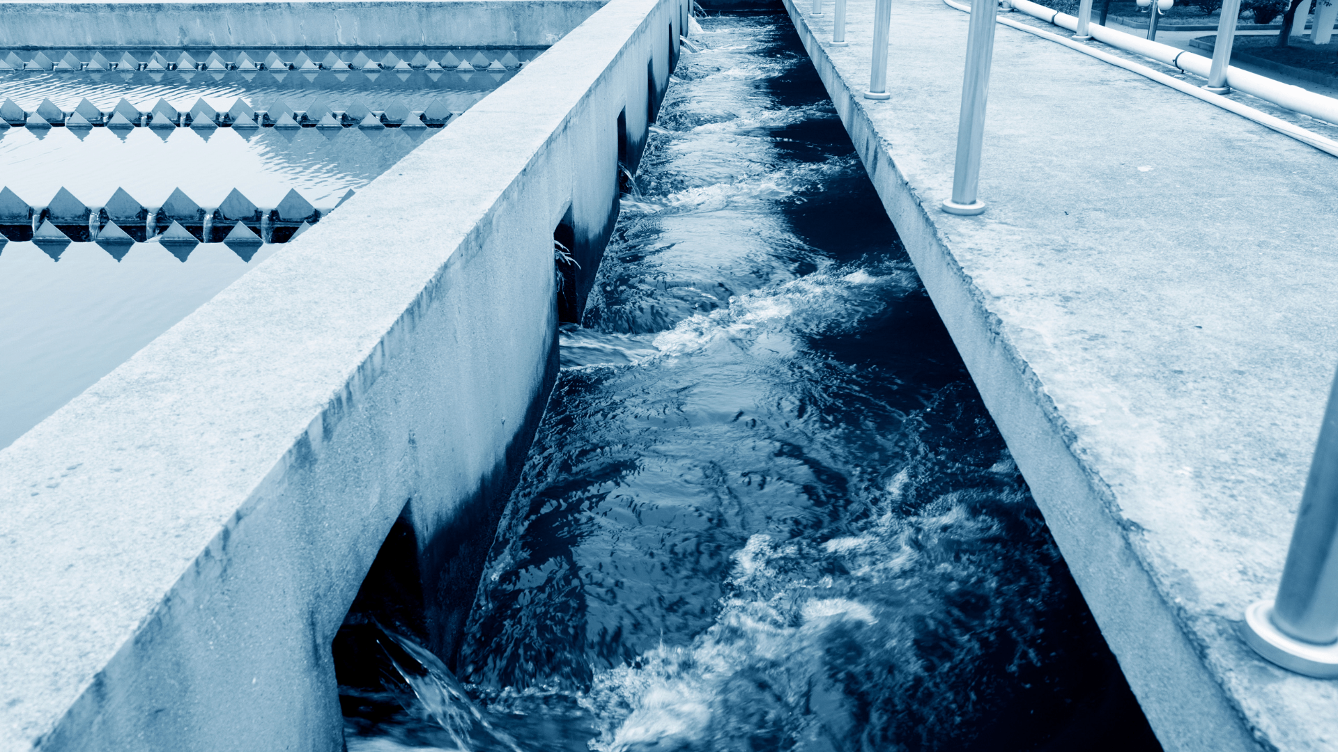 A close up image of a water treatment facility.