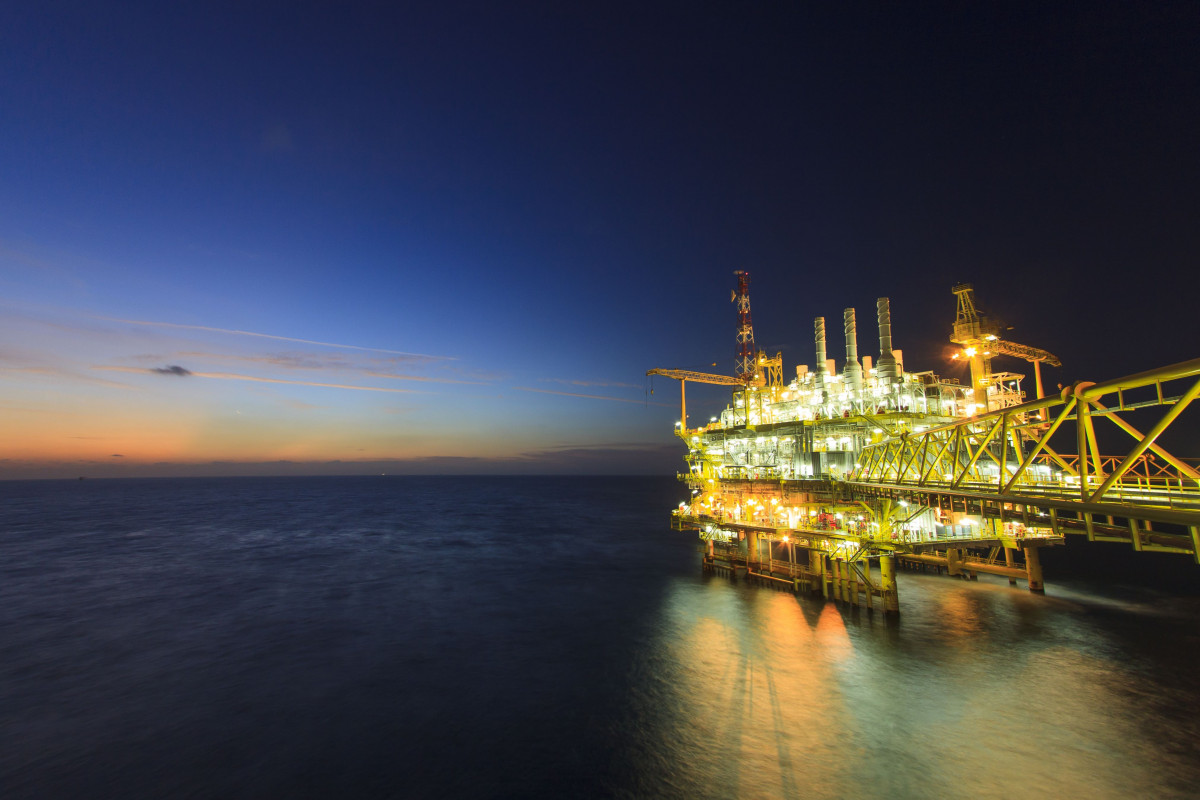 Oil and Gas Offshore Platform at Night