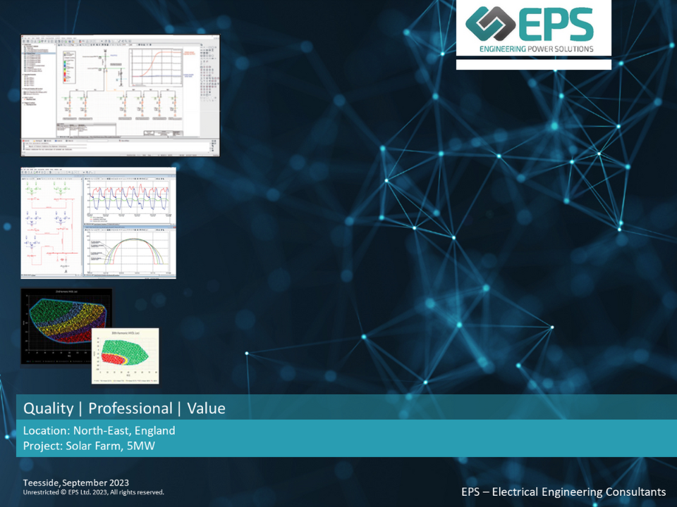 Screenshots of grid compliance software - ETAP and DIgSILENT with a software themed background.