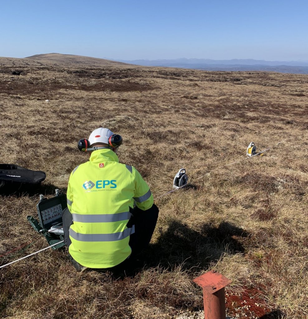 An eps earthing coodinator conducting soil resistivity testing at a Scottish wind farm